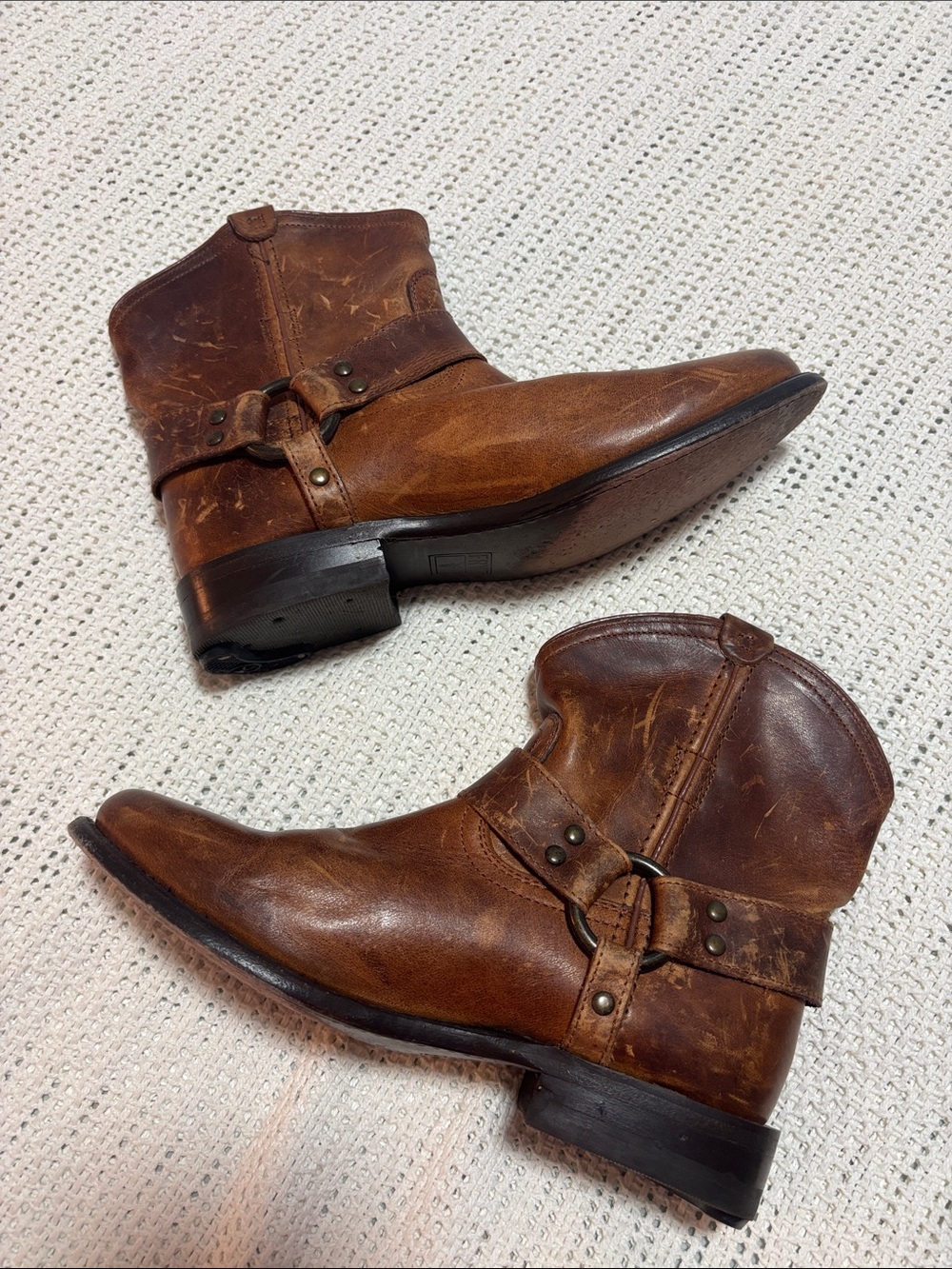 Frye Cognac Leather Harness Boots